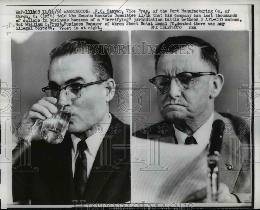 1958 Press Photo F.C Sawyer's Business Lost Thousands Due To Jurisdiction Battle