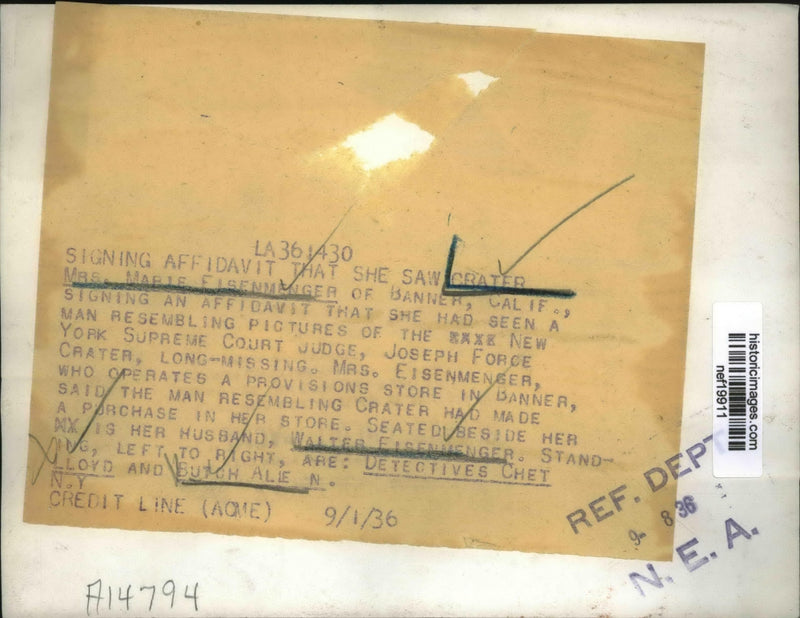 Load image into Gallery viewer, 1936 Press Photo Marie Eisenmenger Signs Affadavit in Missing Joseph Crater Case
