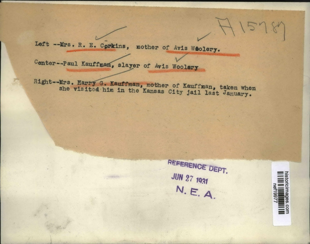 1931 Press Photo Mrs.Harry Kaufman visited son in Kansas City Jail - nef19977