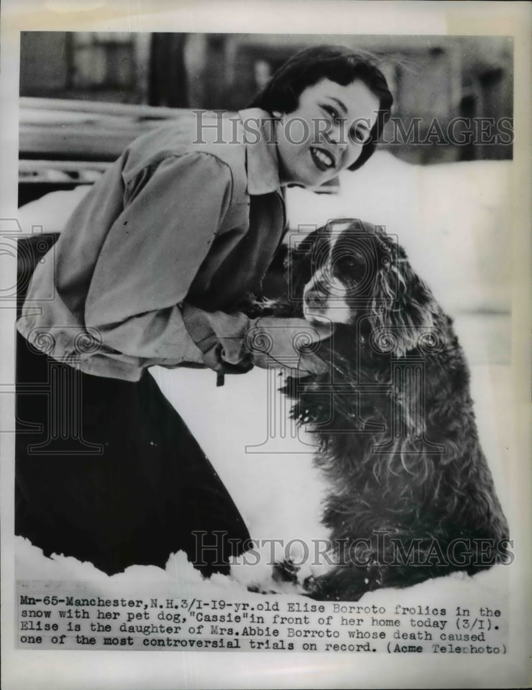 Load image into Gallery viewer, 1950 Press Photo Eise Borroto &amp; Pet Dog "Cassie" at Home, New Hampshire
