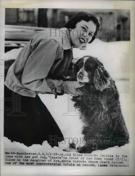 1950 Press Photo Eise Borroto & Pet Dog "Cassie" at Home, New Hampshire