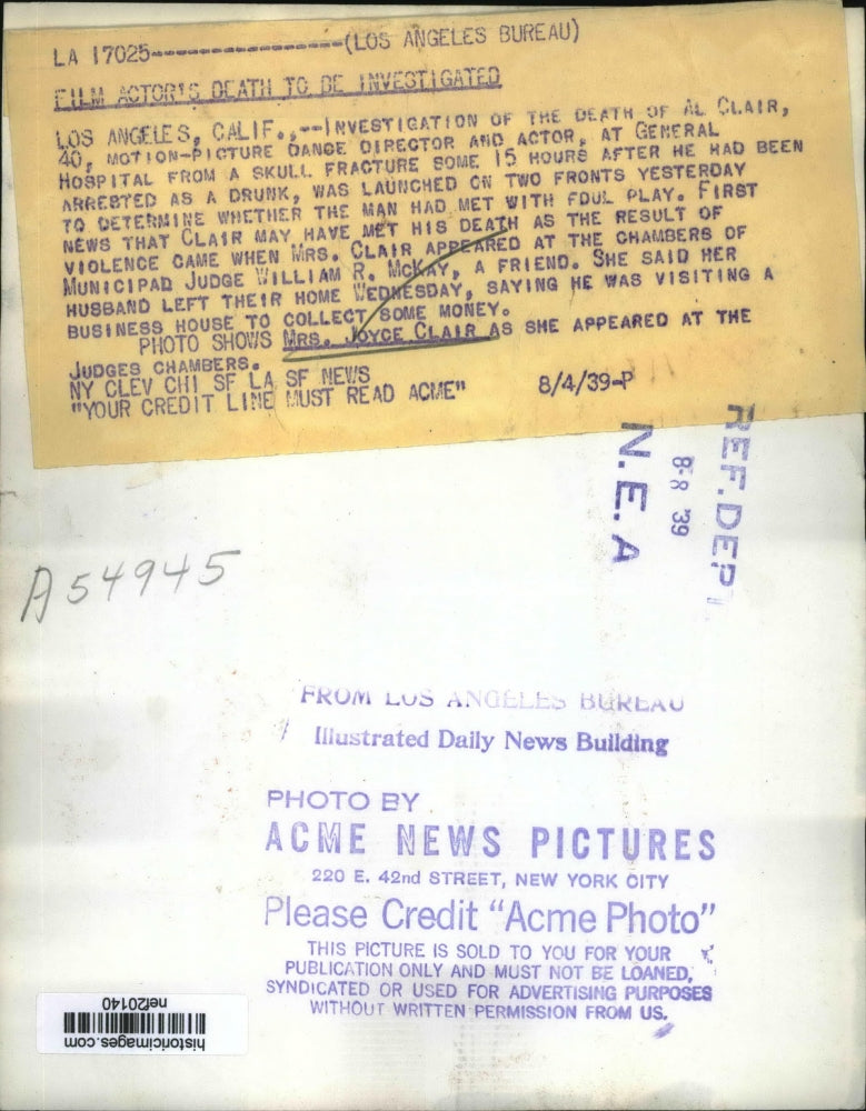 1939 Press Photo Joyce Clair at Los Angeles Judges' Cahmber - nef20140