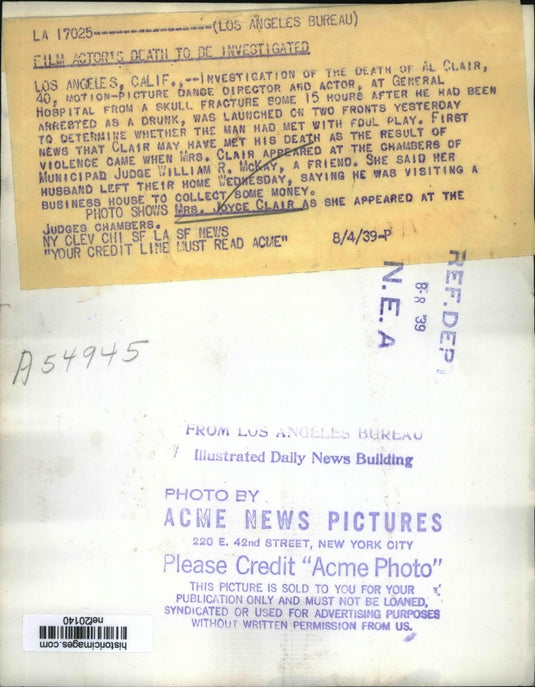 1939 Press Photo Joyce Clair at Los Angeles Judges' Cahmber - nef20140