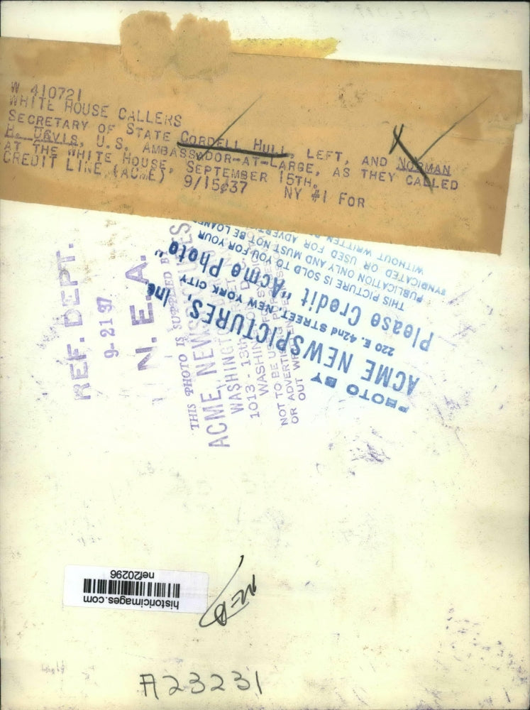 1937 Press Photo Cordell Hull, Norman H. Davis at White House - nef20296