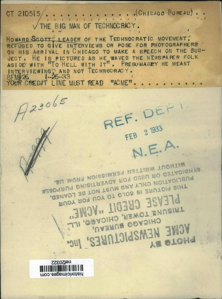 1933 Press Photo Howard Scott in Chicago - nef20322