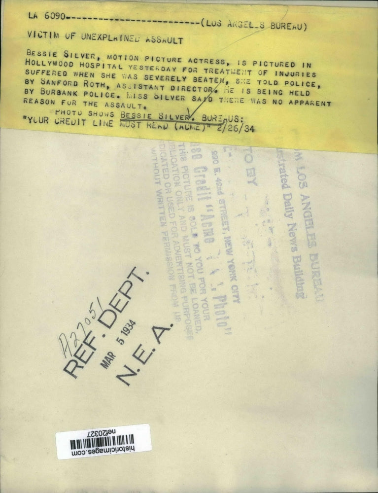 1934 Press Photo Bessie Silver at Hollywood Hospital - nef20327