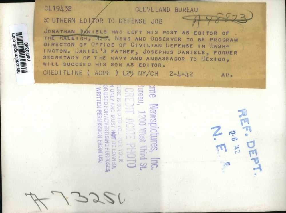 1942 Press Photo Editor Jonathan Daniels - nef20380