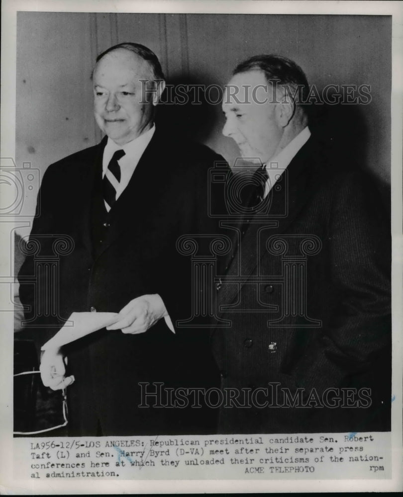 1951 Press Photo Senators Robert Taft and Harry Byrd Meet after Press Conference