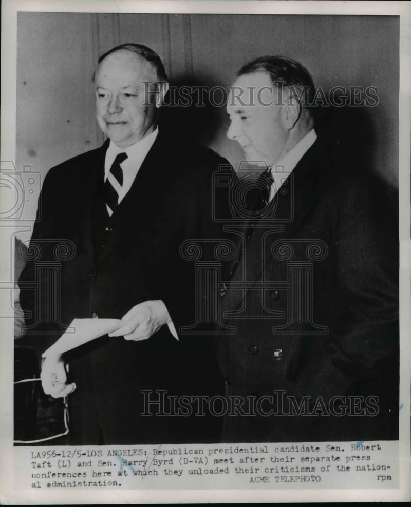 Load image into Gallery viewer, 1951 Press Photo Senators Robert Taft and Harry Byrd Meet after Press Conference
