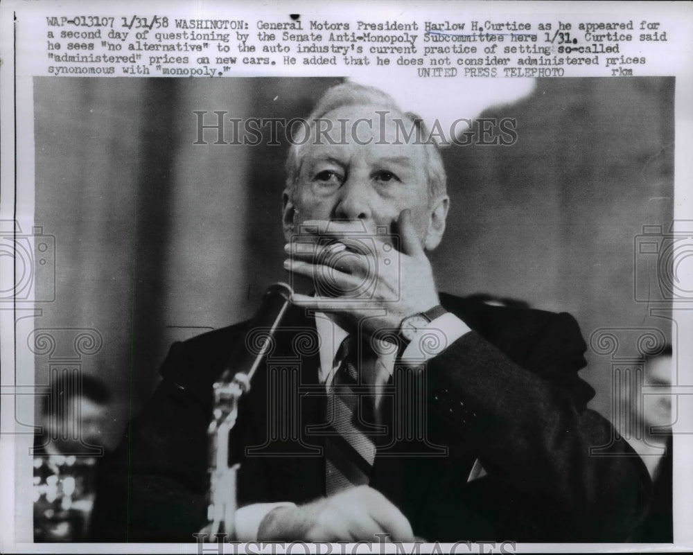 1958 Press Photo General Motors Pres Harlow Curtice At Second Day of Questioning