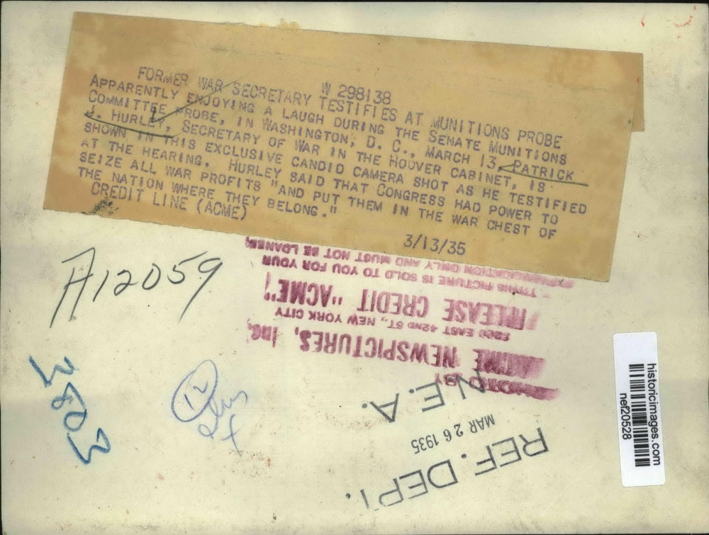 1935 Press Photo Patrick J. hurley at Senate Munitions Committee Probe