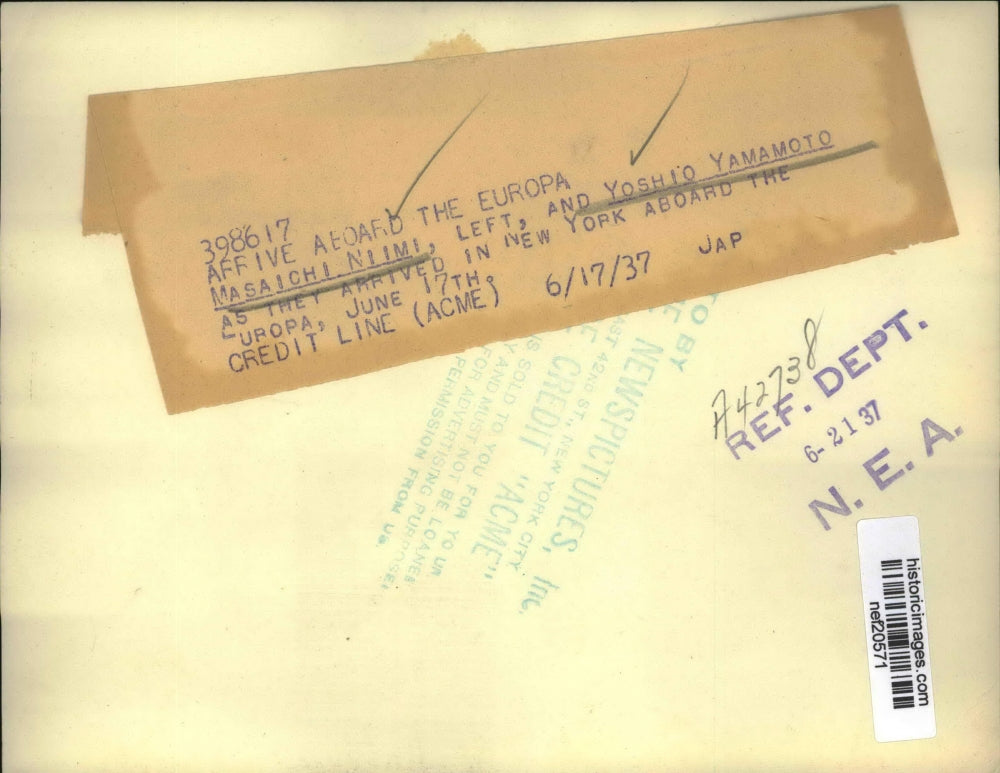 1937 Press Photo Masaichi Niimi, Yoshio Yamamoto in New York - nef20571