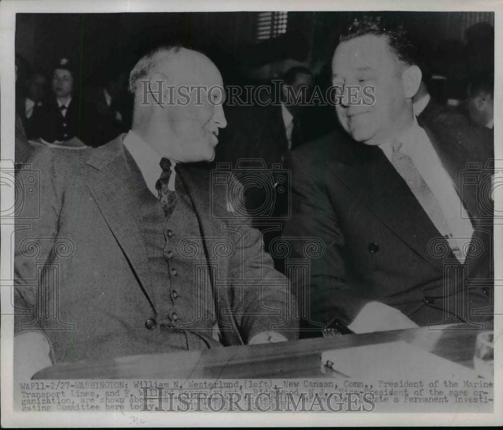 1952 Press Photo William N. Westerland, E. Willard Bergen at Senate Hearing