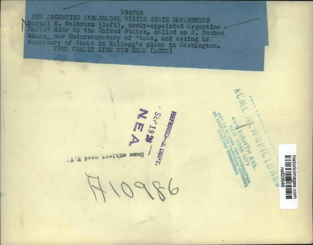 1928 Press Photo New Argentine Ambassador Visits State Department - nef20646