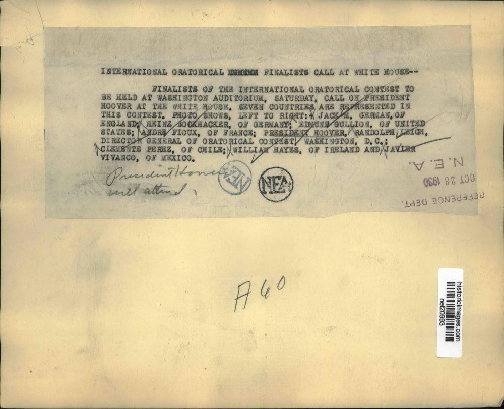 1930 Press Photo International Oratorial Contest Finalists at White House