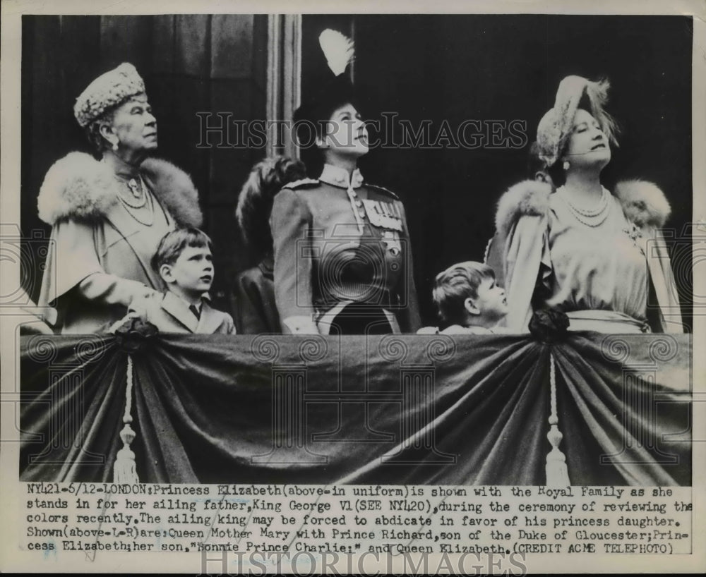 1951 Press Photo British Royal Family at Ceremony of Reviewing Colors, London