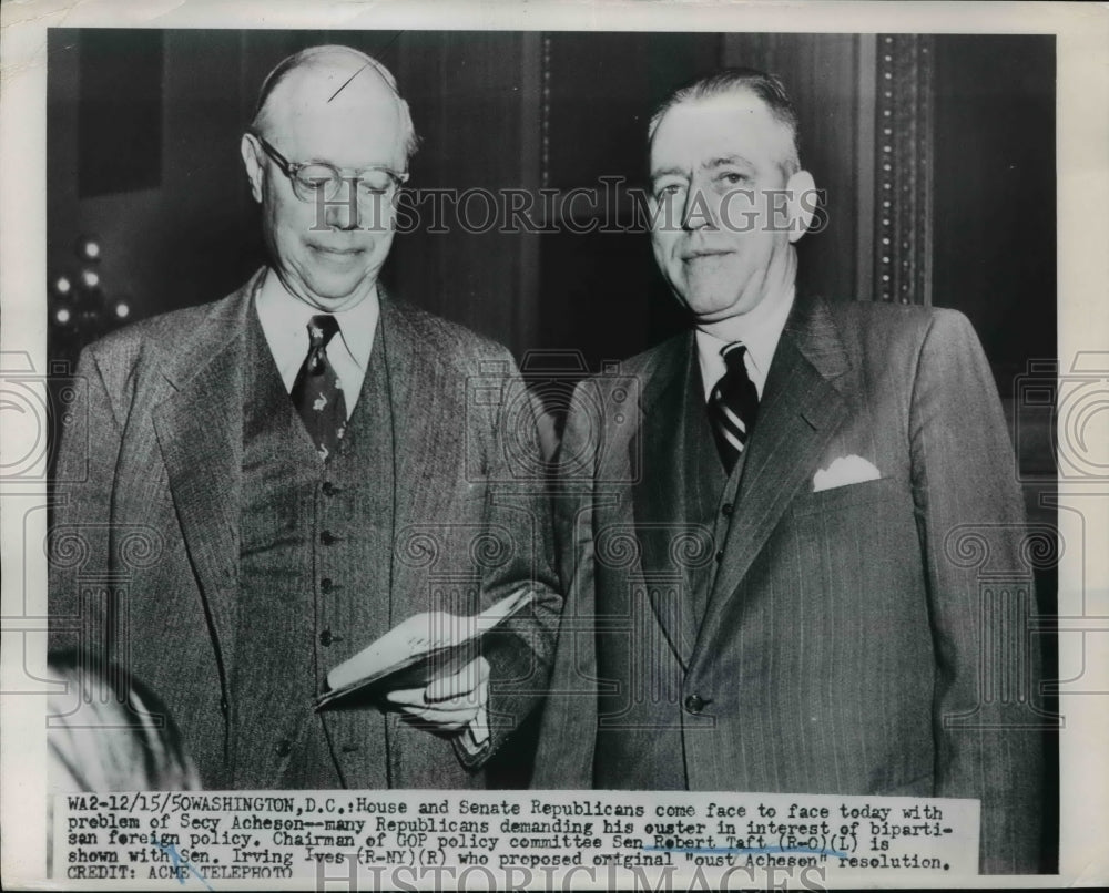 1950 Press Photo Robert A. Taft, Irving Ives in Washington, D.C. - nef20789