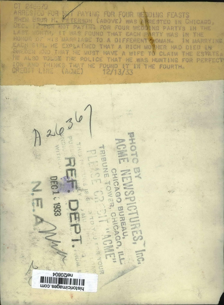 1933 Press Photo Brur H. Peterson - nef20804