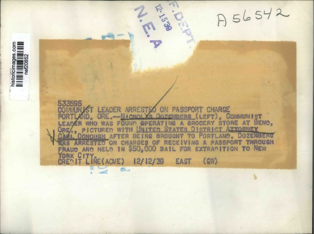 1939 Press Photo Communist Nicholas Dozenberg with Attorney Carl Donough Trial