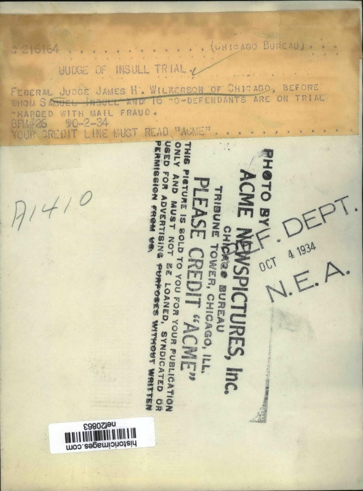 1934 Press Photo Judge James H. Wilkerson to Preside over Mail Fraud Trial