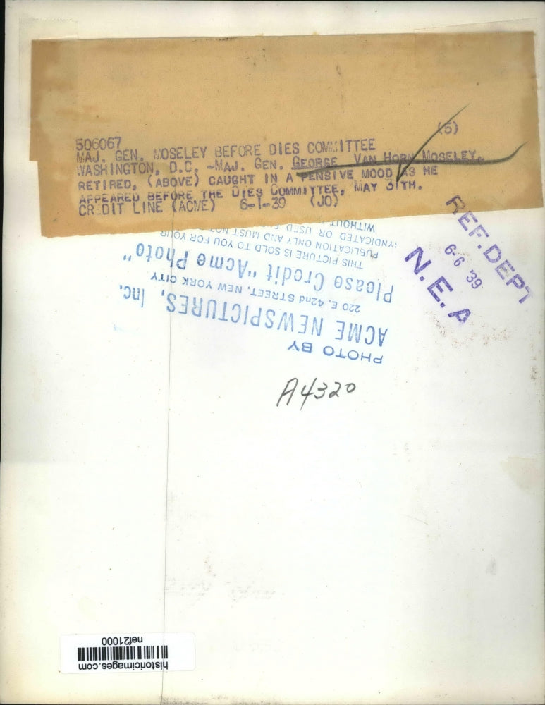 1939 Press Photo Major General Mosely Before The Dies Committee May 31th