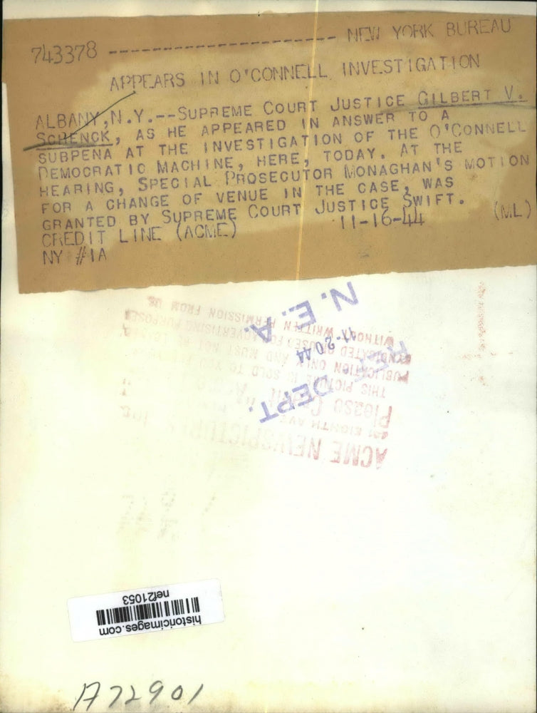 1944 Press Photo Judge Gilbert Schenck Appears in O'Connell Investigation