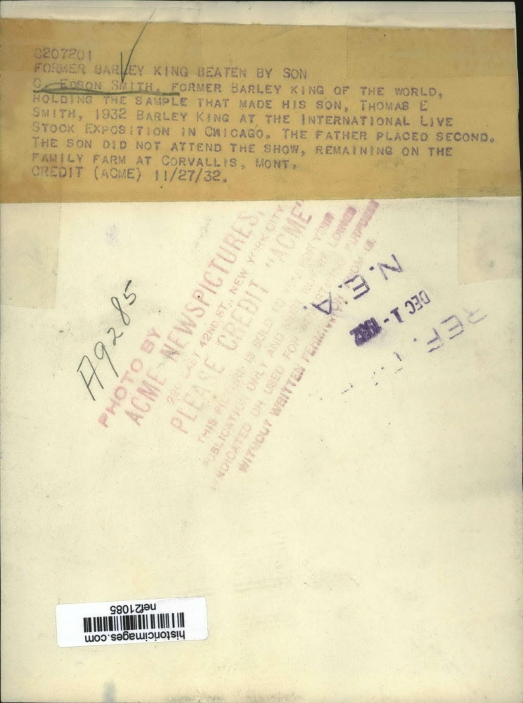 1932 Press Photo Former Barley King Beaten By Son - nef21085