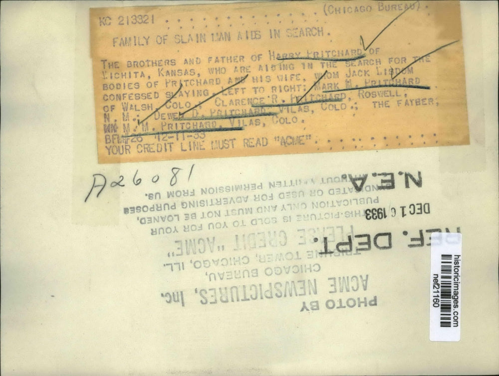 1933 Press Photo Family aids in search of Harry Pritchard and his wife