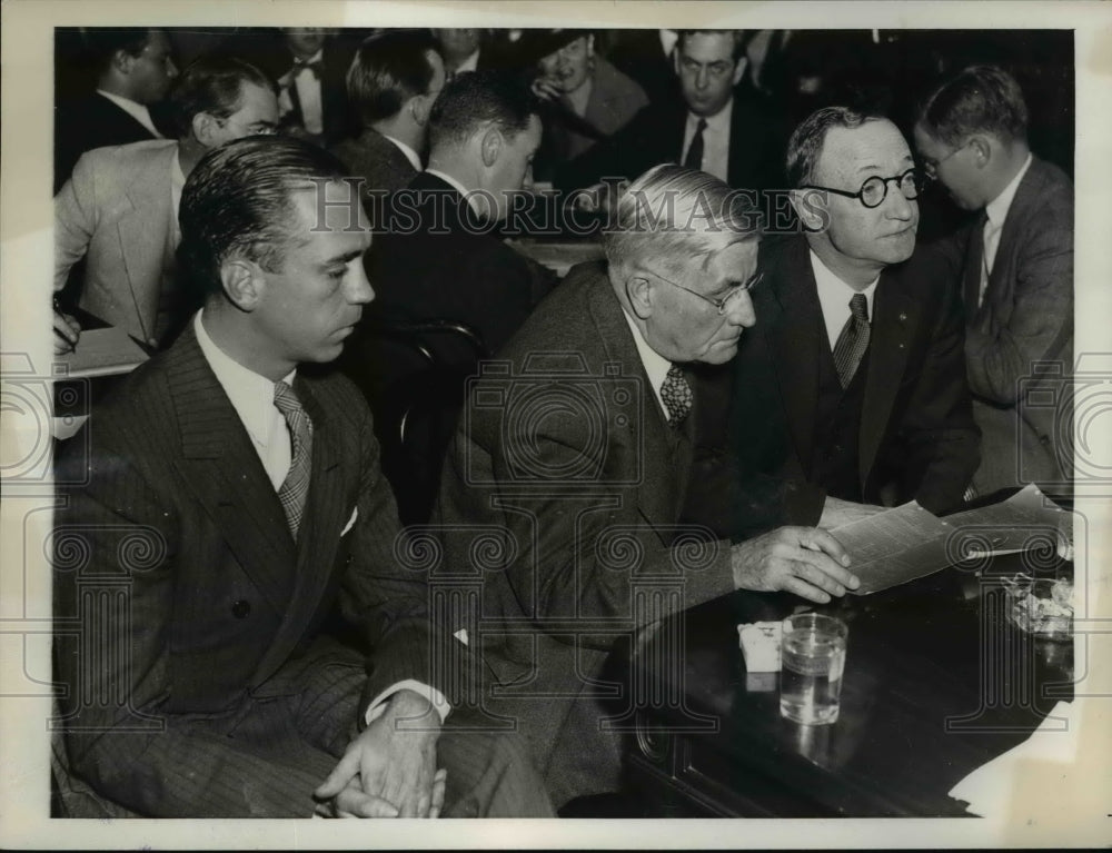 1936 Press Photo Robert Pinkerton, Asher Rossiter before Senate Committee