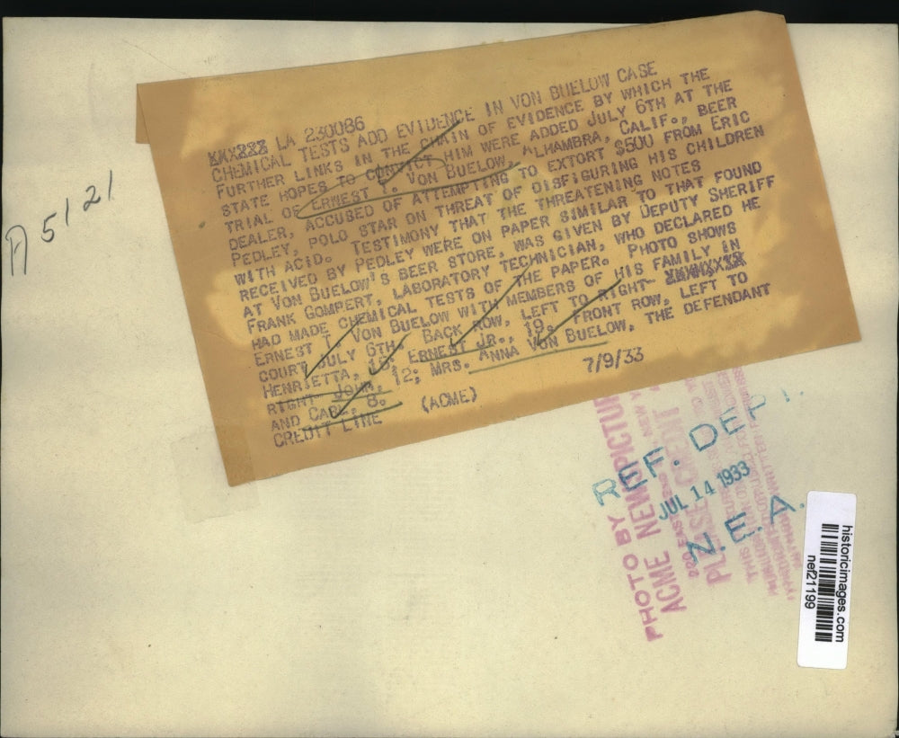 1933 Press Photo Ernest Von Buelow Family in Extortion Trial, Alhambra, CA