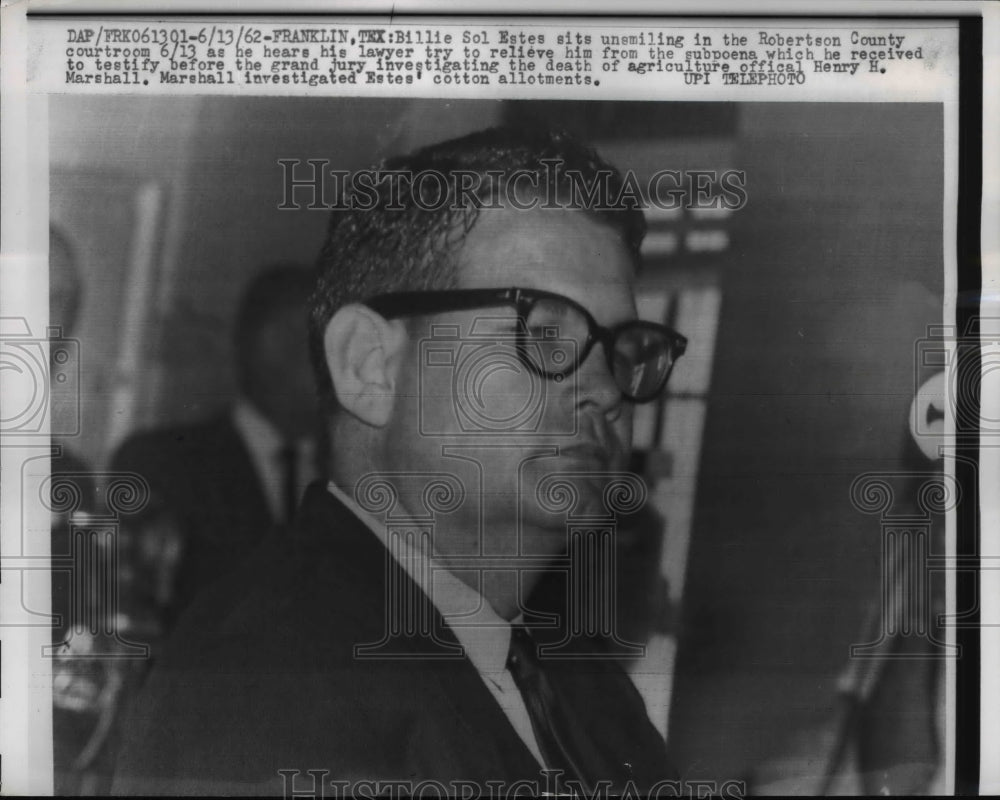 1962 Press Photo Billie Sol Estes in Robertson County, Texas Courtroom