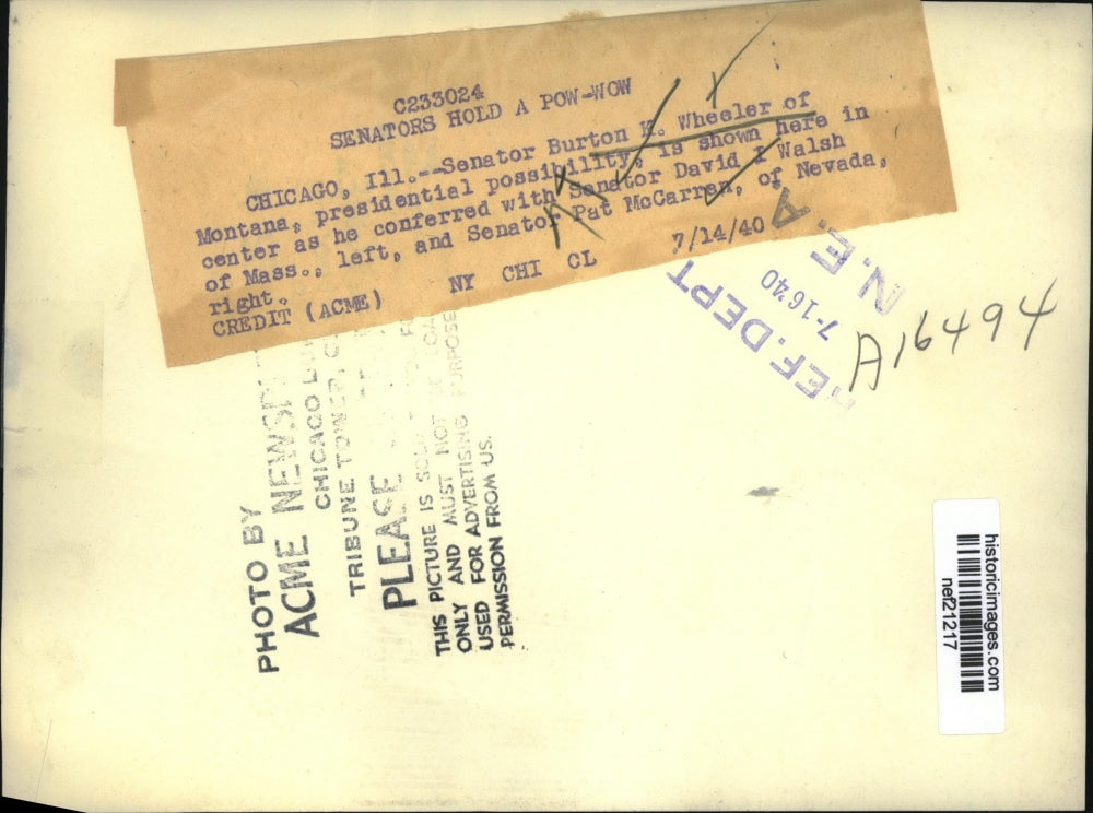 1940 Press Photo Burton K. Wheeler and Fellow Senators in Chicago, Illinois