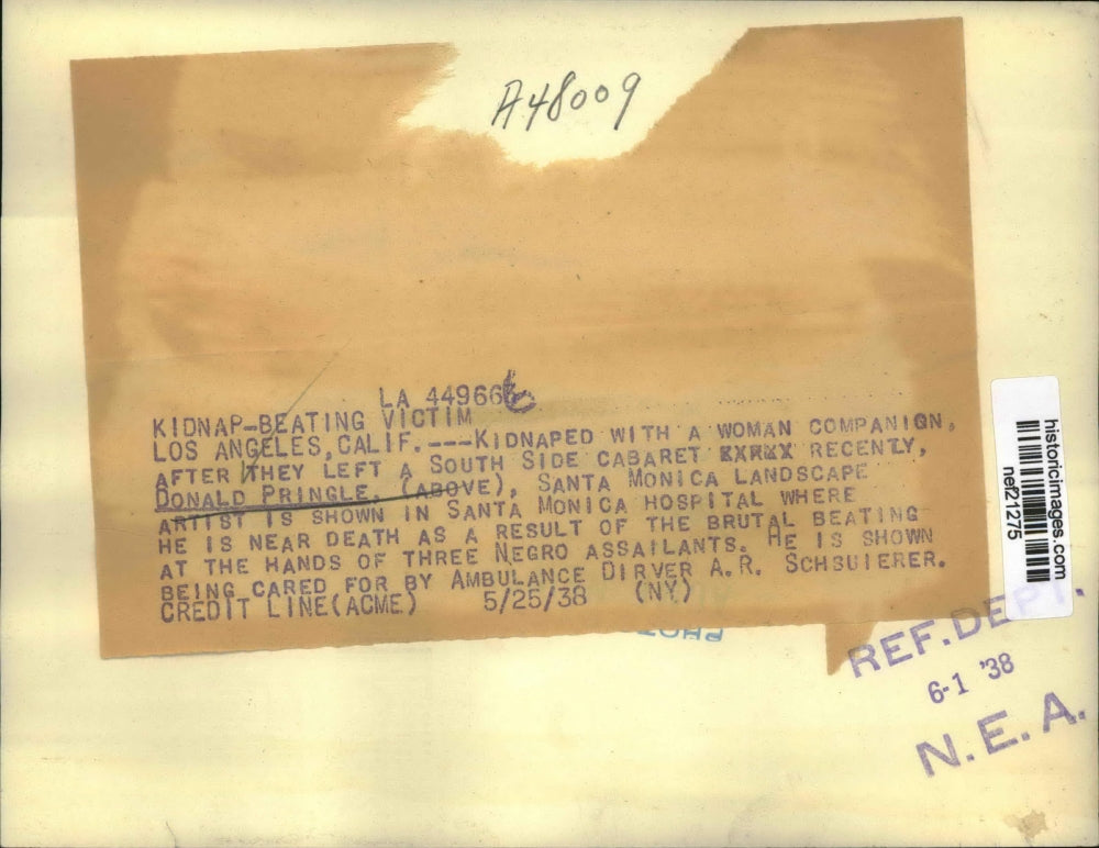 1938 Press Photo Near Death Donald Pringle Shown in Santa Monica Hospital