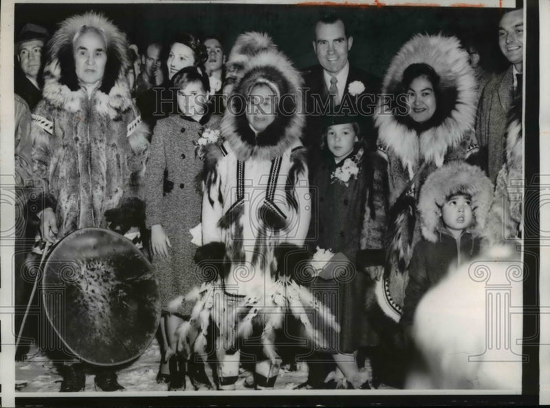 Load image into Gallery viewer, 1958 Press Photo Vice President Nixon and Family Surrounded By Eskimos
