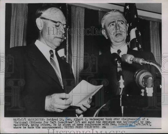Press Photo Gen Albert C Wedemeyer At News Conference With Sen Robert A Taft