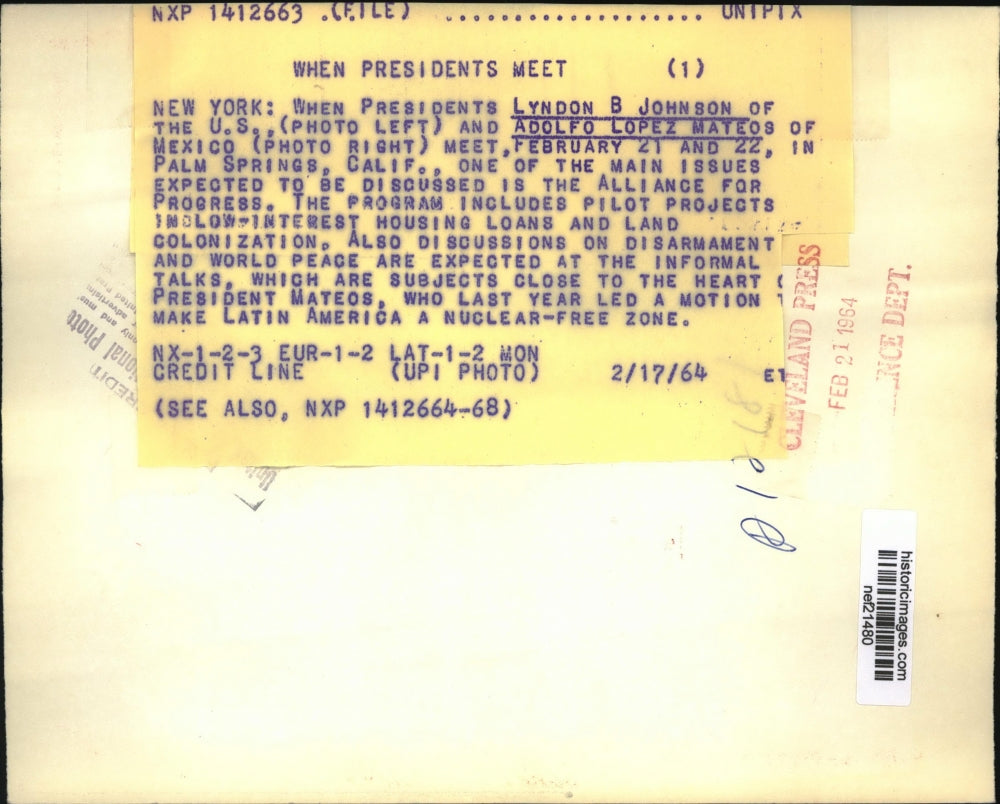 1964 Press Photo Pres.Lyndon B.Johnson and Pres.Adolfo Lopez Mateos of Mexico