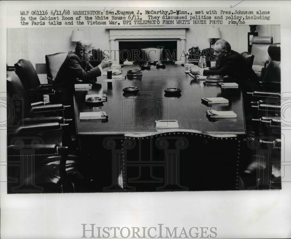 1968 Press Photo Eugene McCarthy Meets w/ Lyndon B. Johnson White House Cabinet