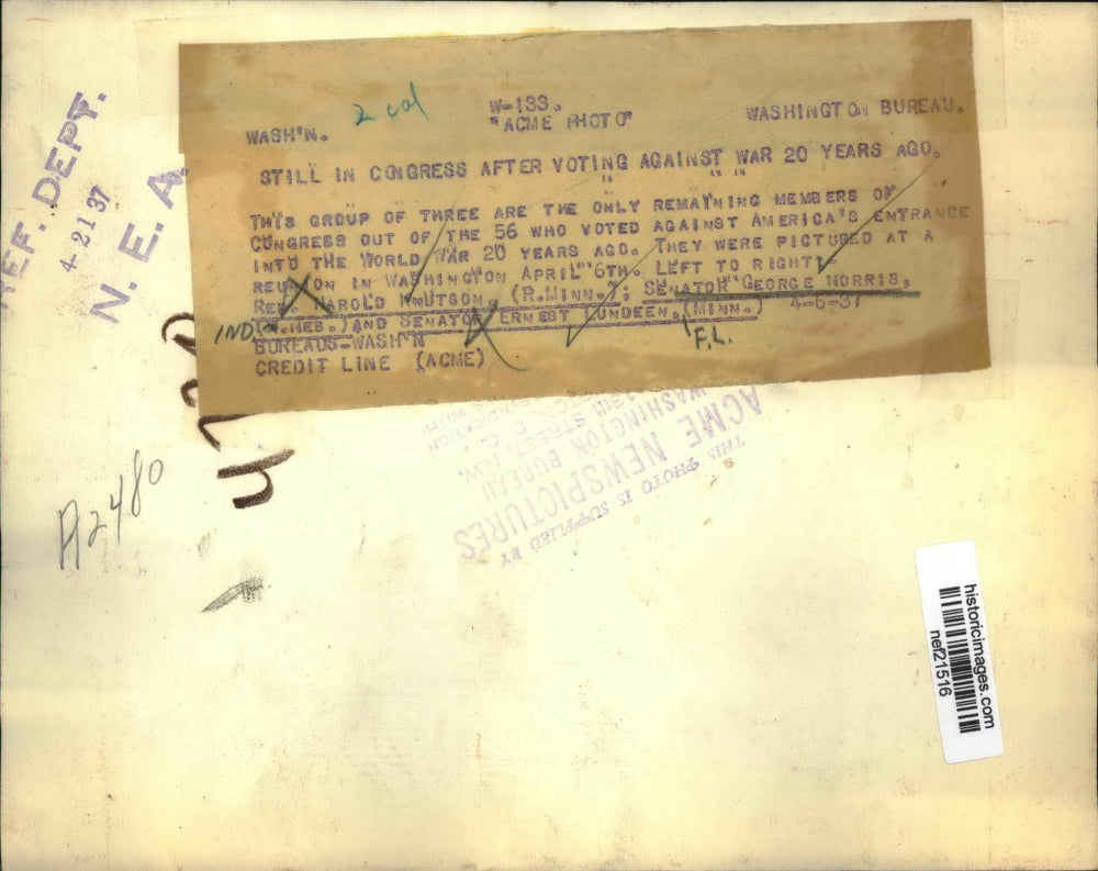 1937 Press Photo US Congress Members who Voted Against World War I - nef21516