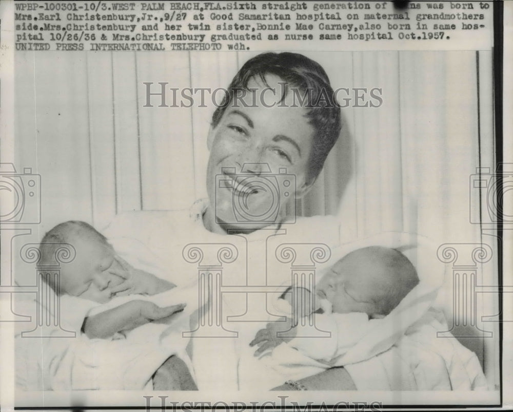 1958 Press Photo Sixth generation of twins born to Mrs. Earl Christenbury, Jr.