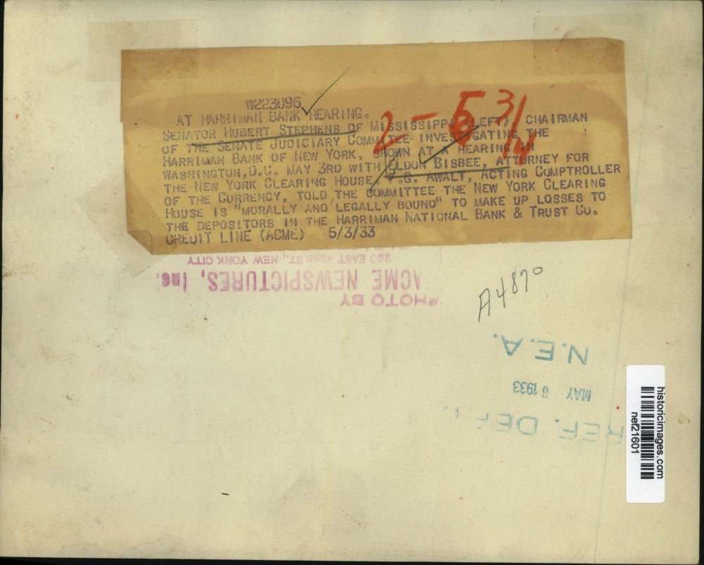 1933 Press Photo Sen.Rusert Stephens of Miss. with Atty, Eldon Bisbee