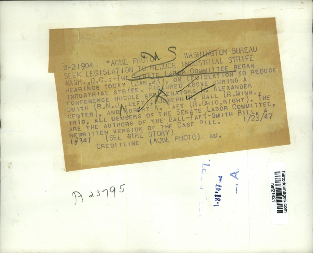 1947 Press Photo Senate Labor Committee Legislation to reduce Industrial Estate