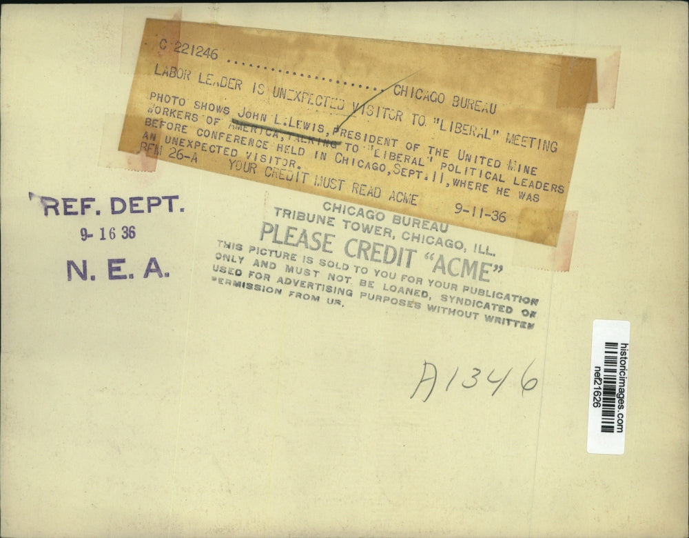 1936 Press Photo John L.Lewis Pres. of United Mine Workers in Liberal meeting