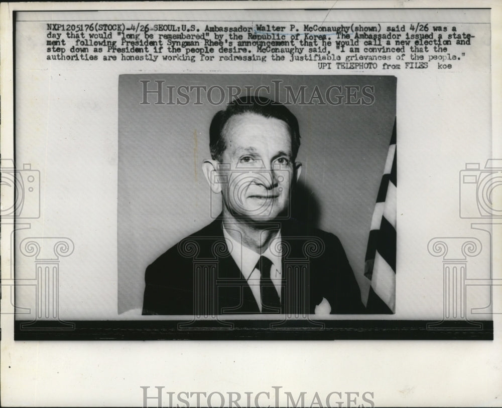 1960 Press Photo Ambassador Walter P.McConaughy to South Korea - nef21886