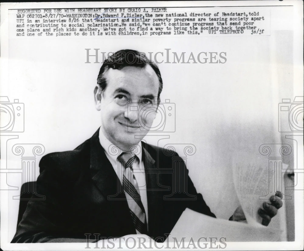 1970 Press Photo Dr.Edward F Zigler, National Director of Headstart - nef21904