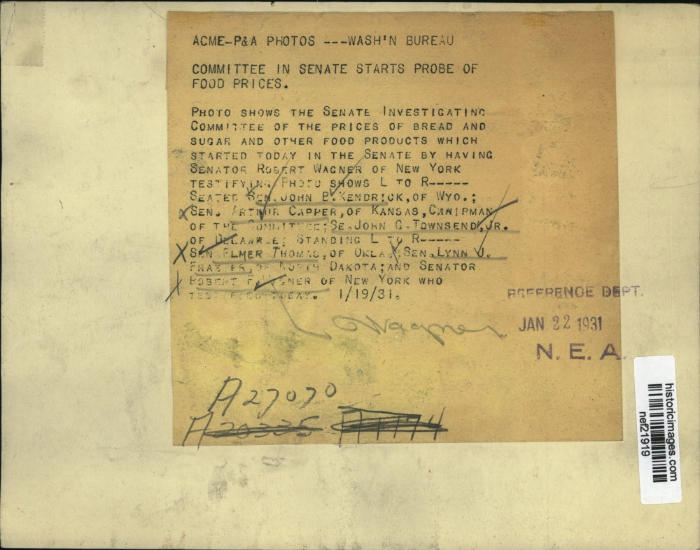 1931 Press Photo Senate Investigating Committee on Food Pricing at Probe