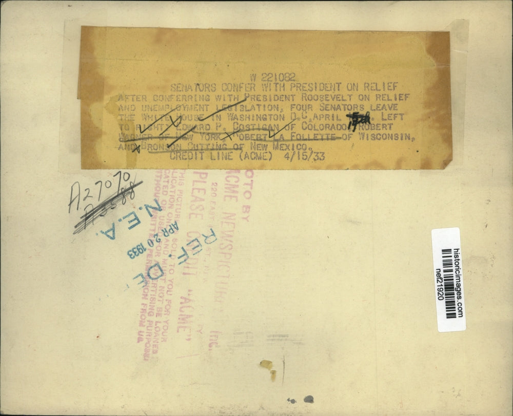 1933 Press Photo Senators Leaving White House from Relief Legislation Conference