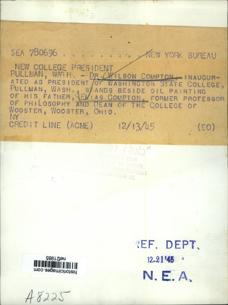 1945 Press Photo Dr. Wilson Compton, Father Elias - nef21985