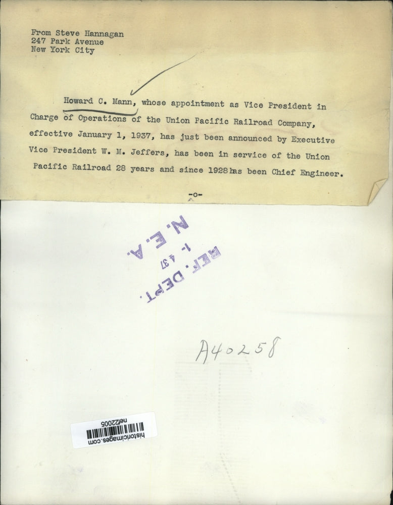 1937 Press Photo Howard C. Mann - nef22005