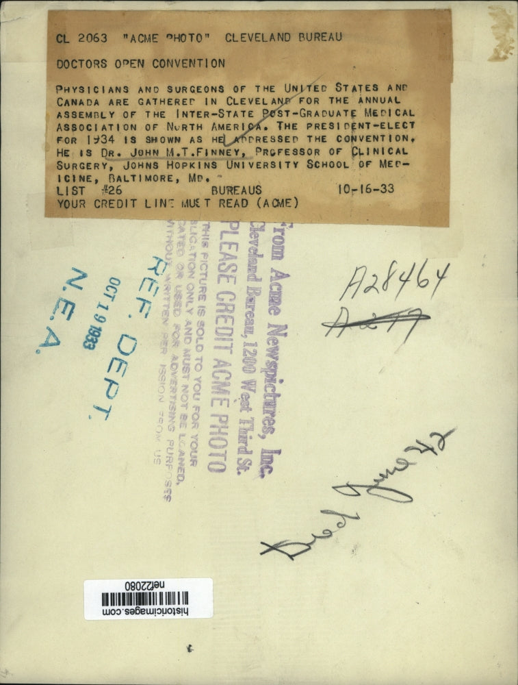 1933 Press Photo Dr. John M.T. Finney at Medical Association Convention