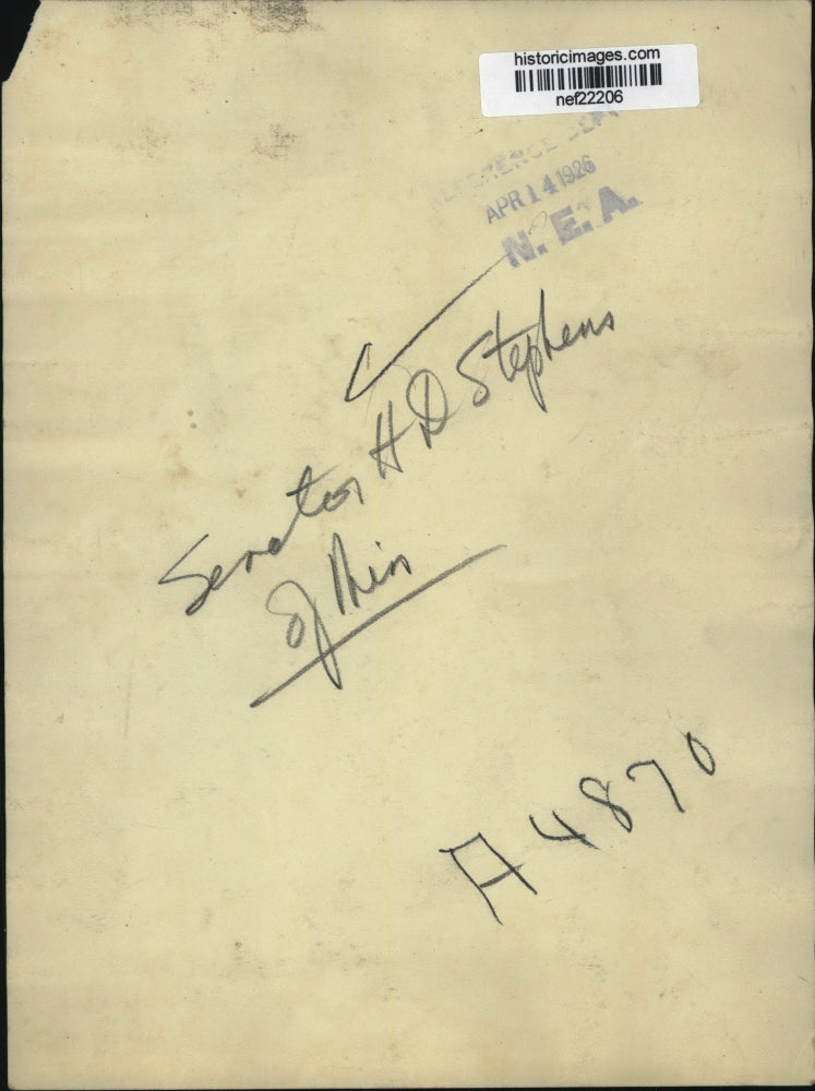 1926 Press Photo Senator H.D. Stephens of Minnesota - nef22206